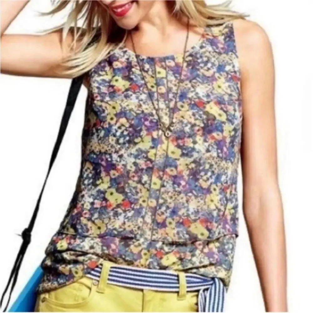 Cabi Positano yellow blue white floral sleeveless top size Extra Small XS #5041